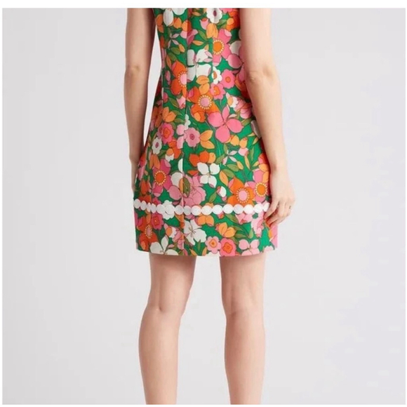 NWT Eliza J Retro Style Bold Multi-color Floral Lace Trim Mini Shift Dress SZ 4 - Picture 2 of 12